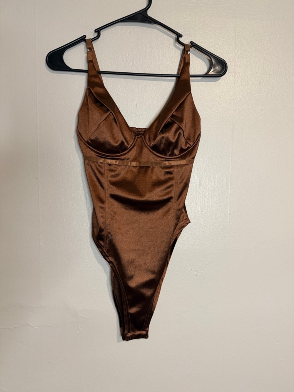 Brown Satin Underwire Bodysuit